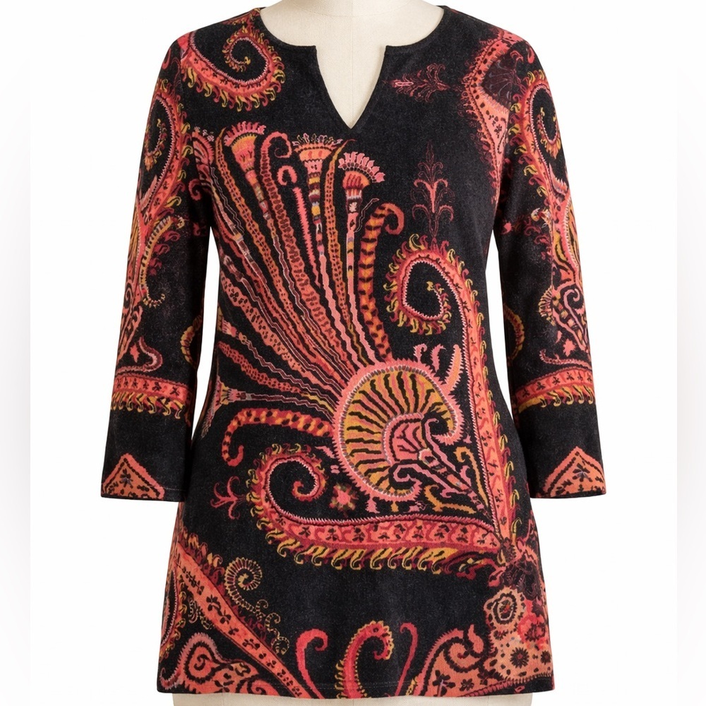 Neiman Marcus | 100% Cashmere Paisley Knit Tunic Top | M